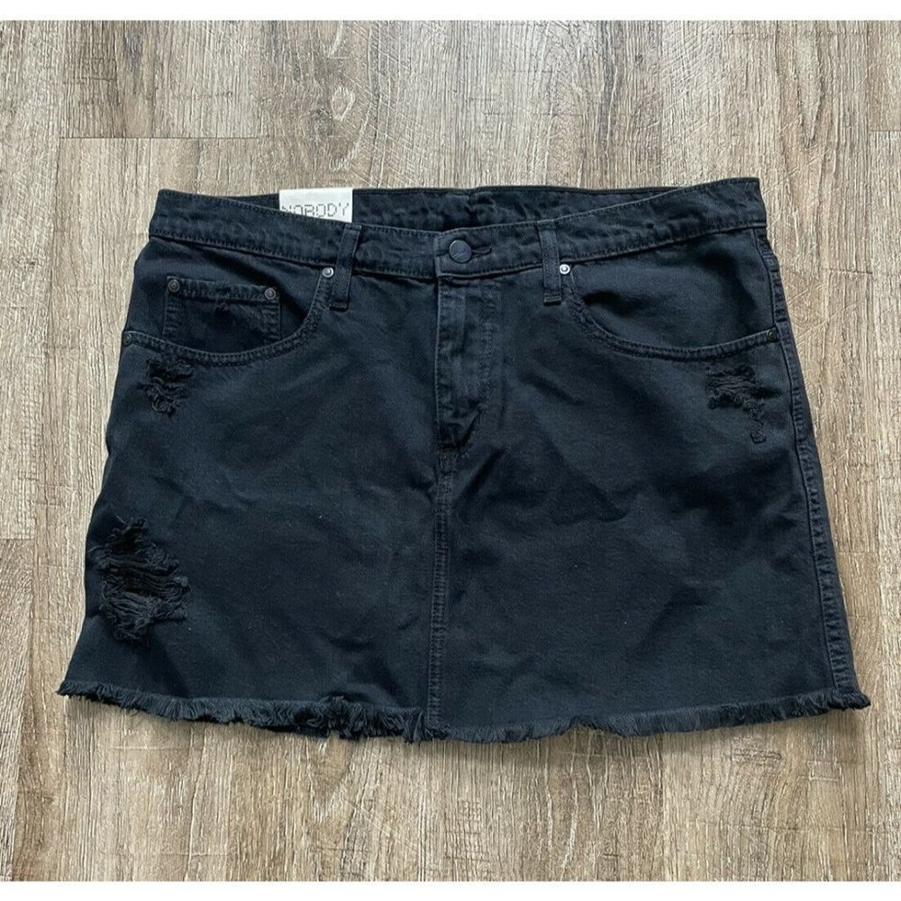 Nobody Womens Prophesy Faith Denim Frayed Mini Skirt Black Sz 31